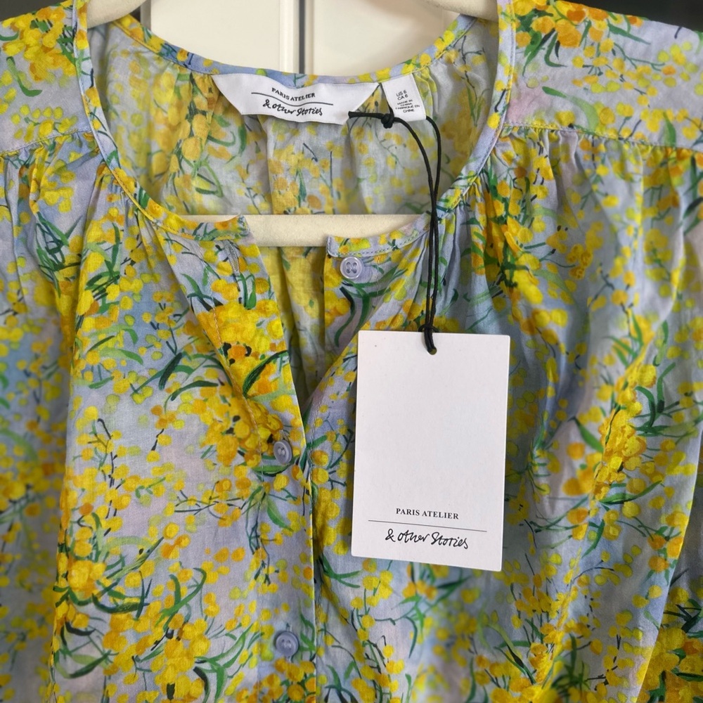 & Other Stories Women's Puff Sleeve Blouse 100% cotton NEW SIZE 6 - Picture 3 of 6